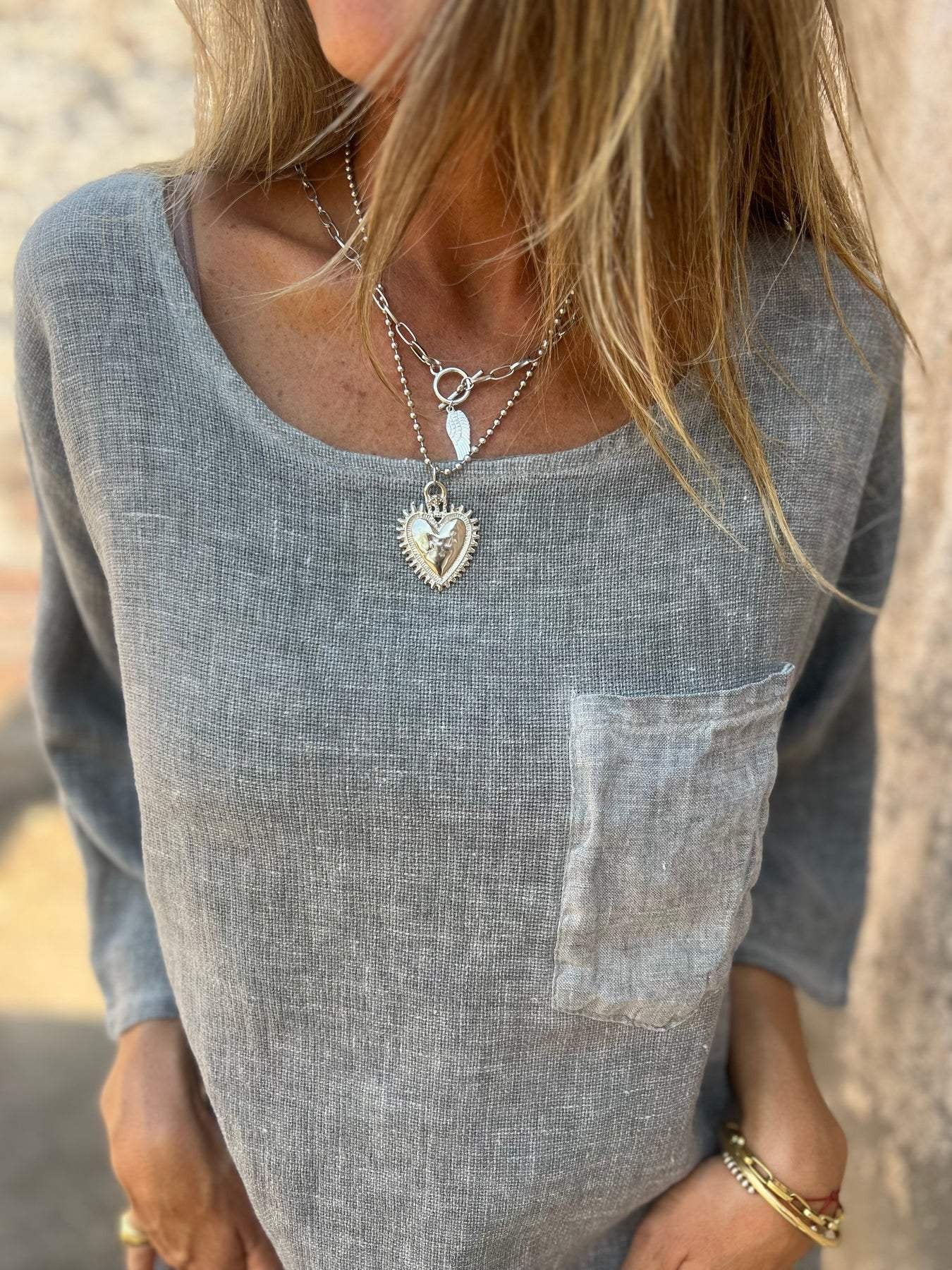 Round Neck Pocket Casual Cotton And Linen T-shirt (Buy 2 Free Shipping)