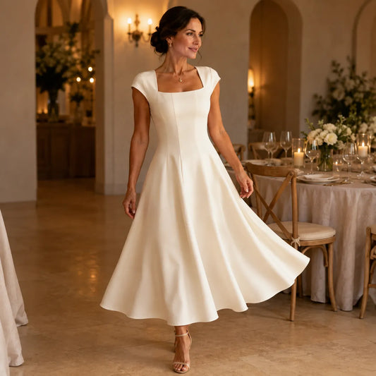 Women's Elegant Square-Neck A-Line Summer Dress