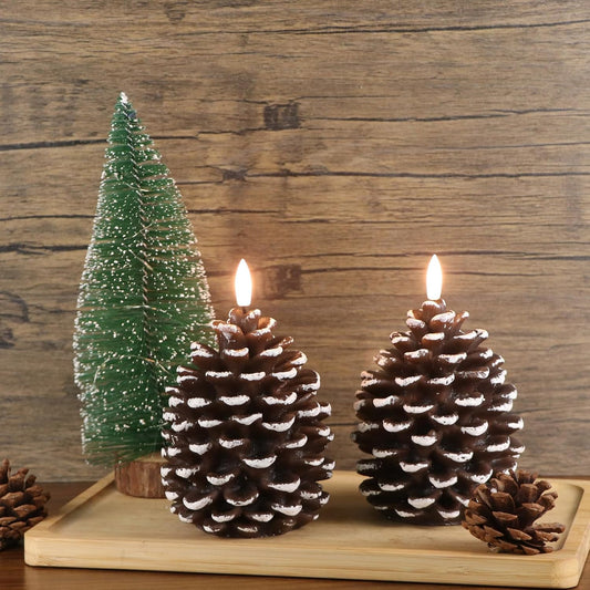 Flameless Pinecone Candles Battery Operated with 6 Hour Timer