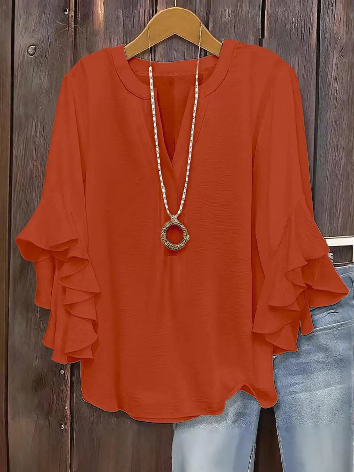 Women's V-Neck Top With Ruffle Sleeves