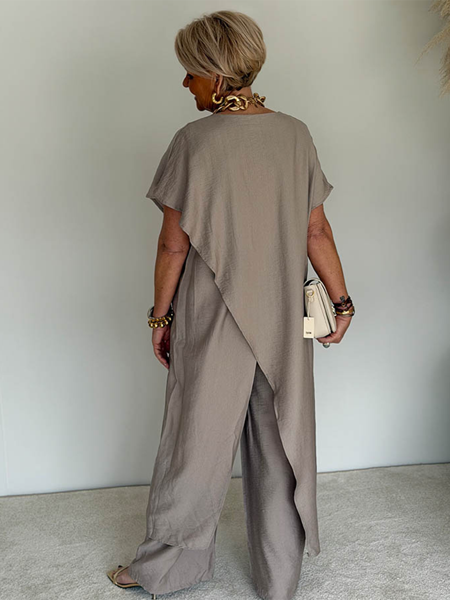 💃Women's Casual Retro-Style Comfortable Loose-Fit Asymmetrical Two-Piece Set