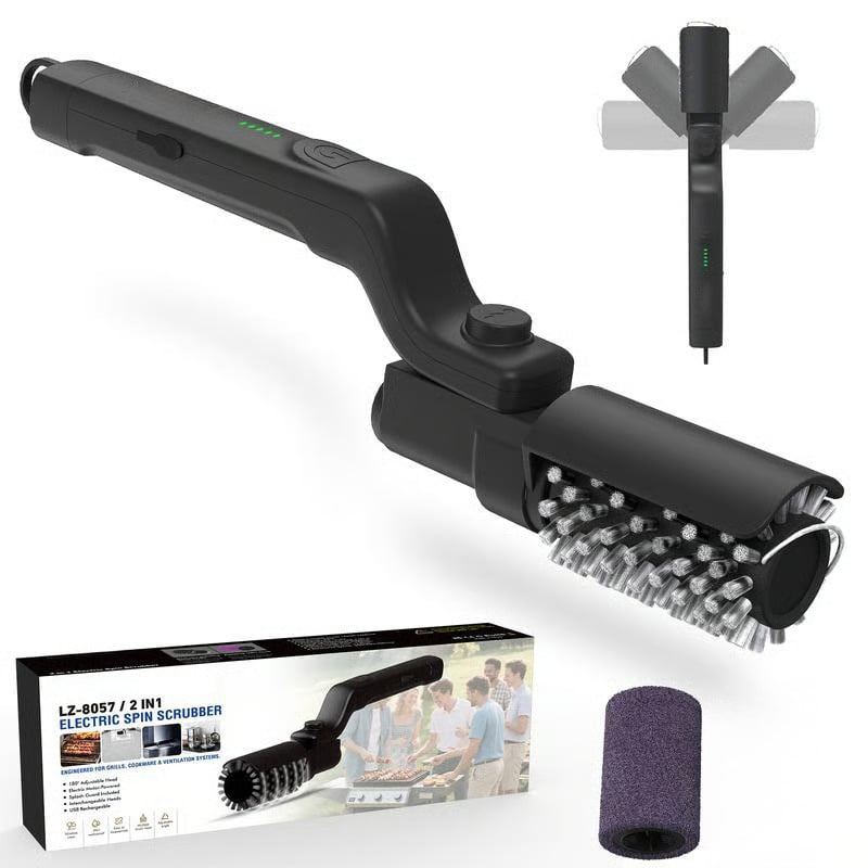 Electric BBQ Grill Brush Cordless and Rechargeable Stainless Steel Bristles,Two Cleaning Brushes,Adjustable Angle