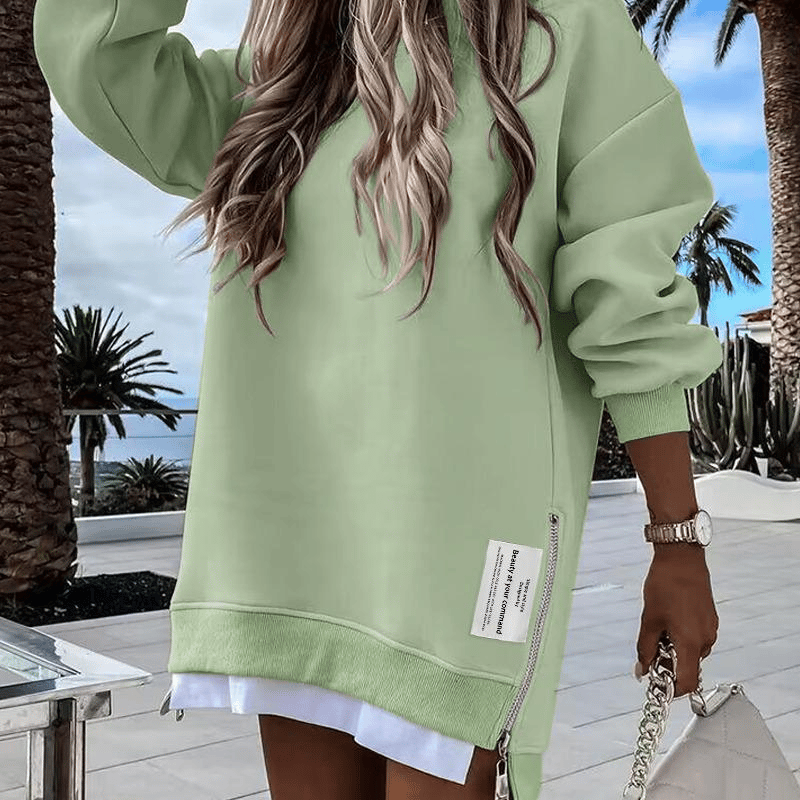 Long Sleeve Pullover Sweatshirt Zipper Slit Casual Dress
