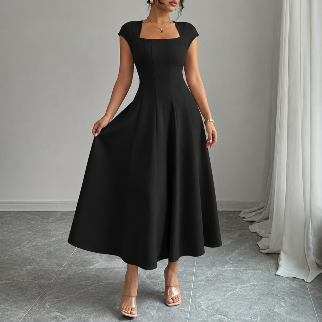 Women's Elegant Square-Neck A-Line Summer Dress