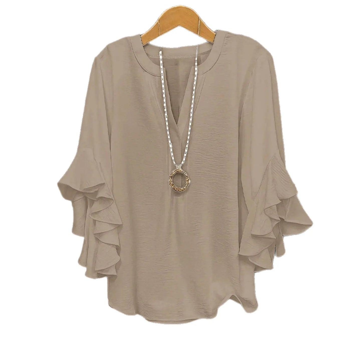 Women's V-Neck Top With Ruffle Sleeves