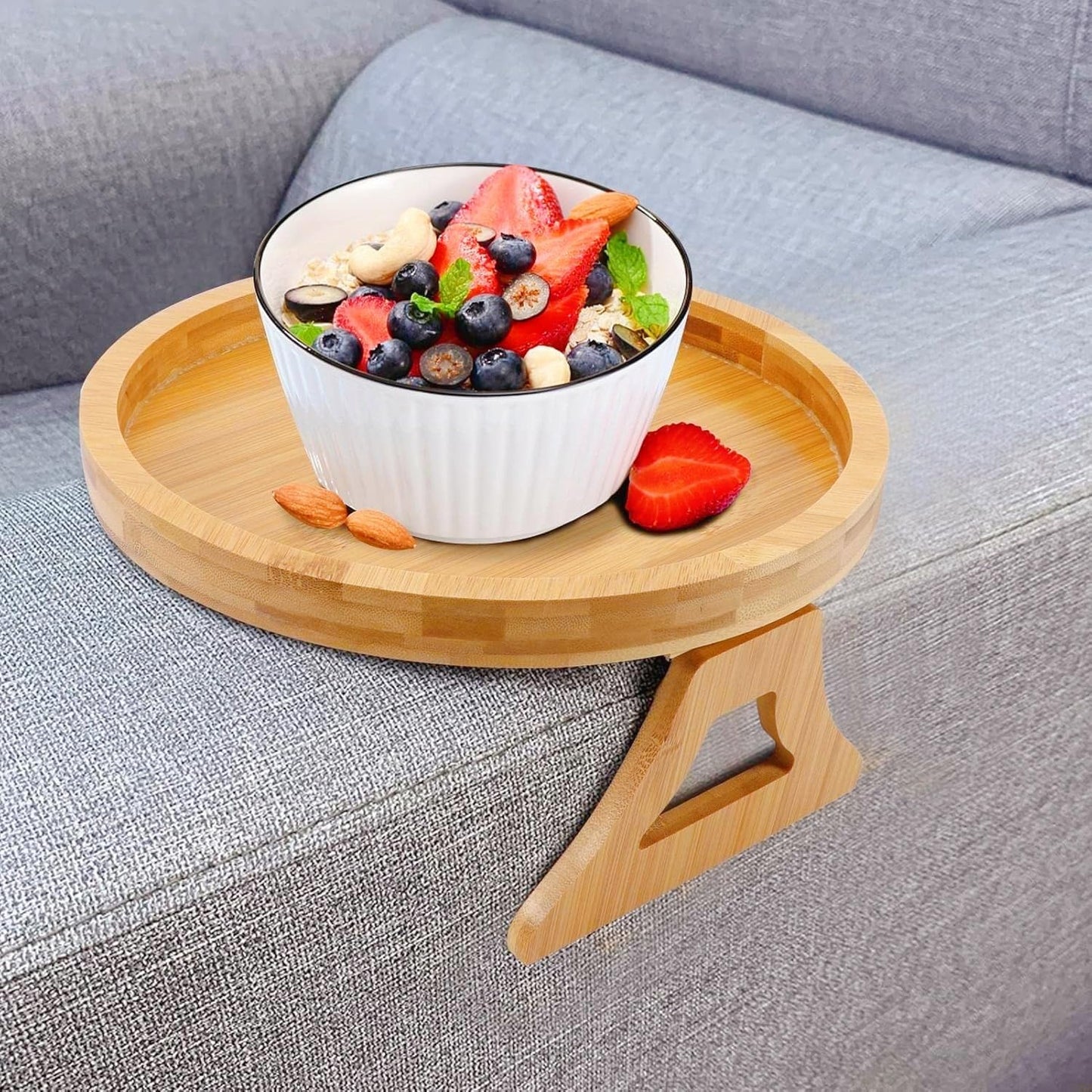 Natural Solid Wood Round Sofa Tray