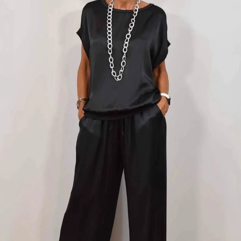 💕Women's Cotton Mercerisé Short Sleeve Top & Pants 2-Piece Set