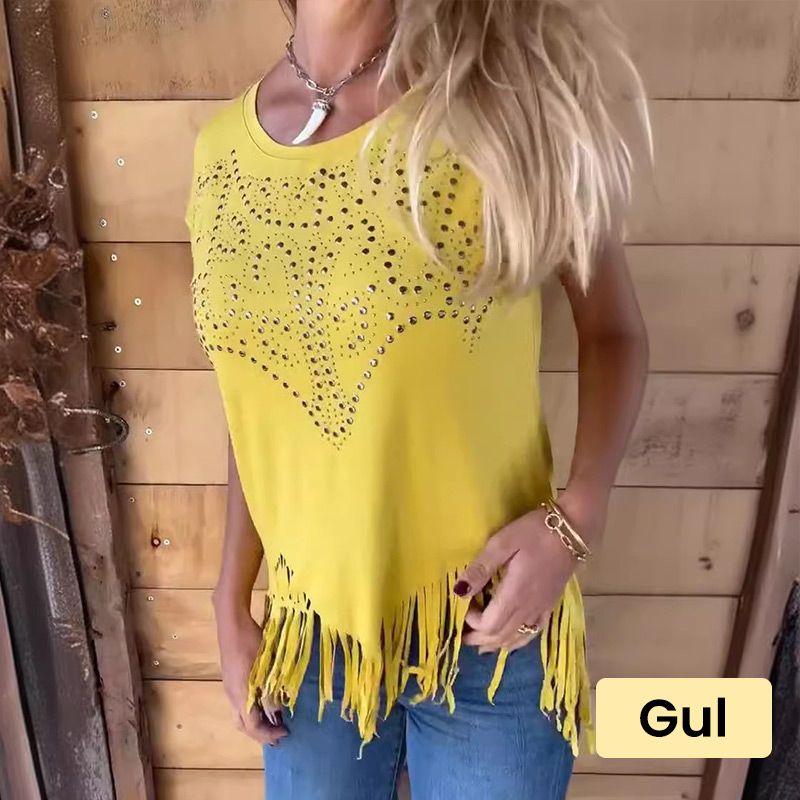 Women's Solid Colour Short Sleeve T-shirt With Hot Print And Frayed Hem