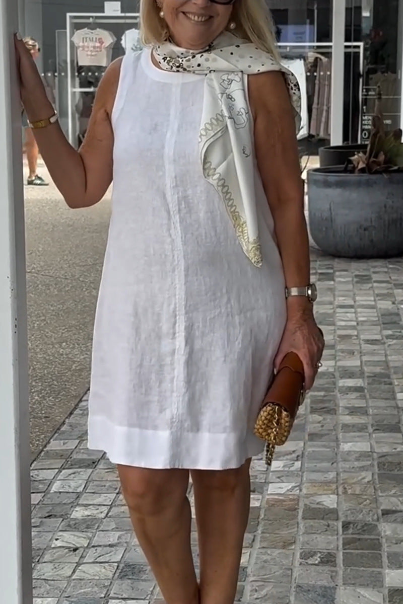 Casual Solid Color Round Neck Vest Dress