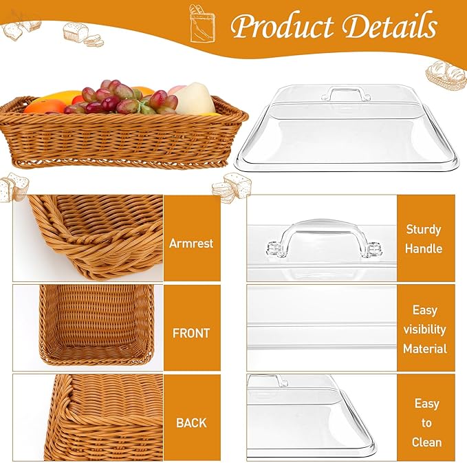 🍞Large Handwoven Rattan-Style Bread Basket With Clear Acrylic Lid