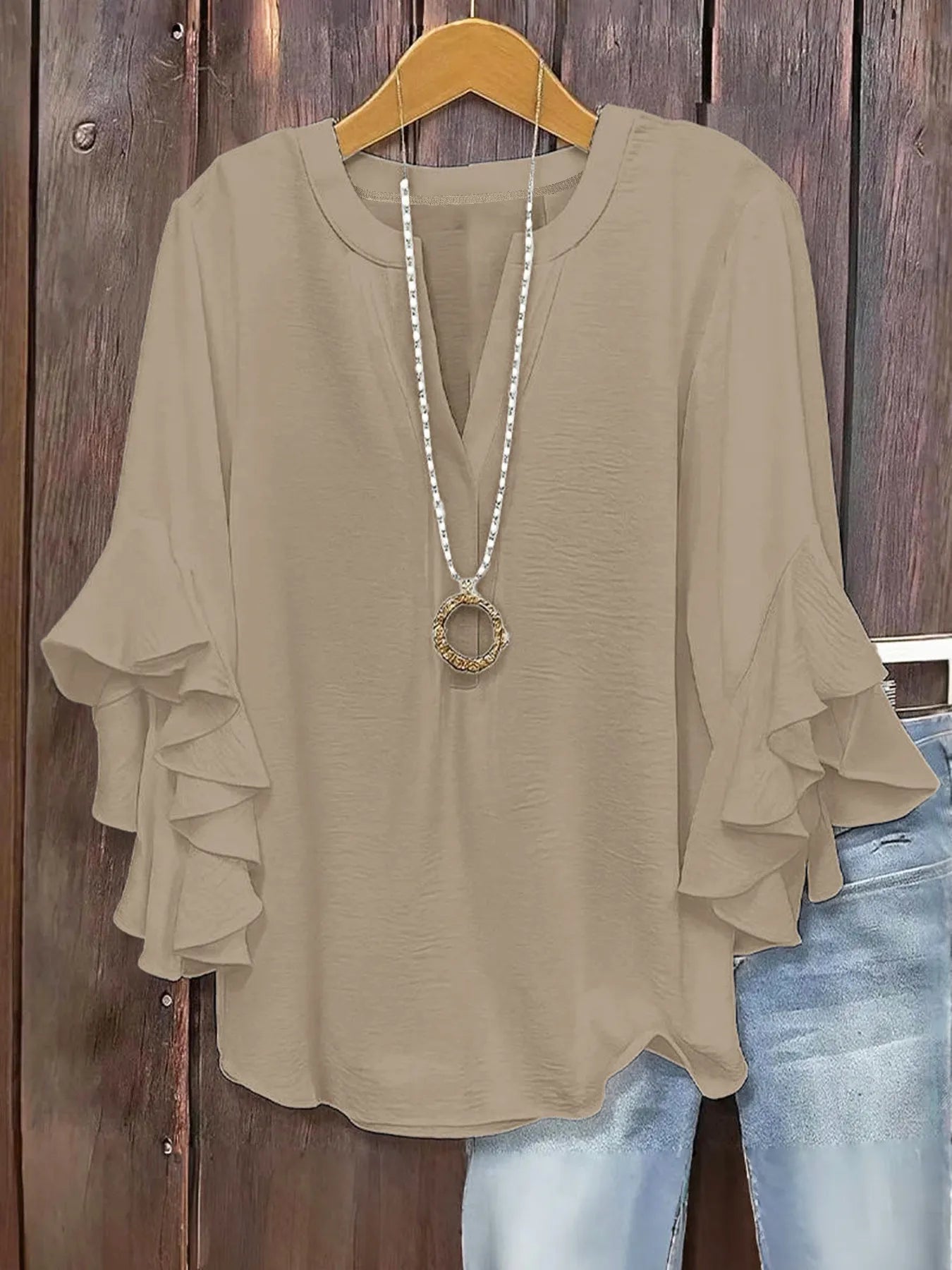 Women's V-Neck Top With Ruffle Sleeves