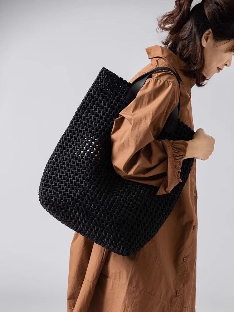 Hand-Woven Oversized Leather Tote, Leather Shoulder Bag Handbag