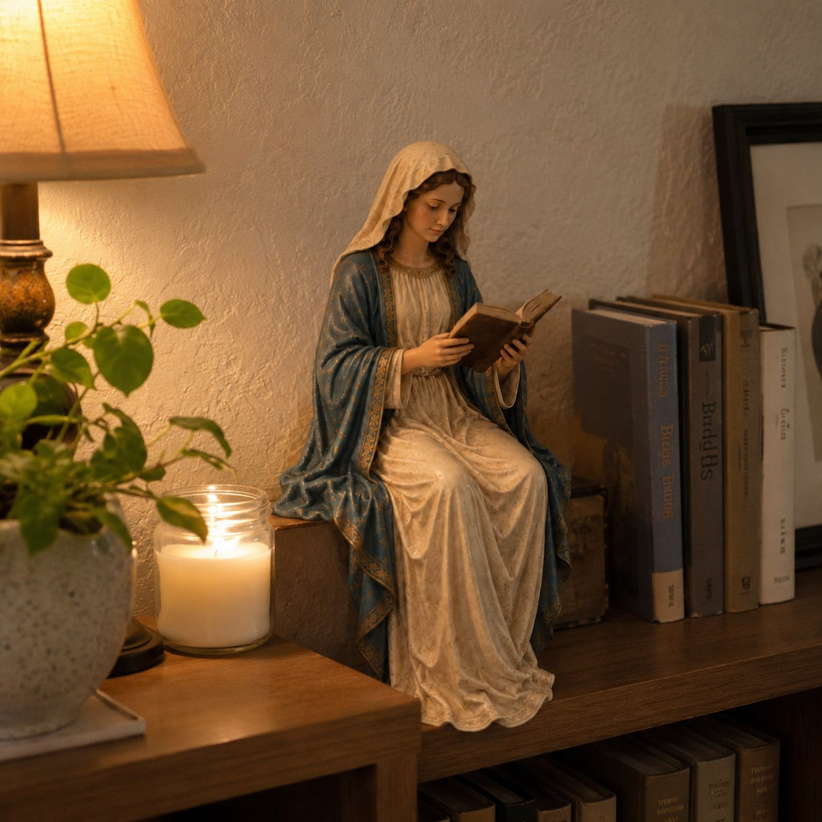 Serene Statue Of The Virgin Mary Reading