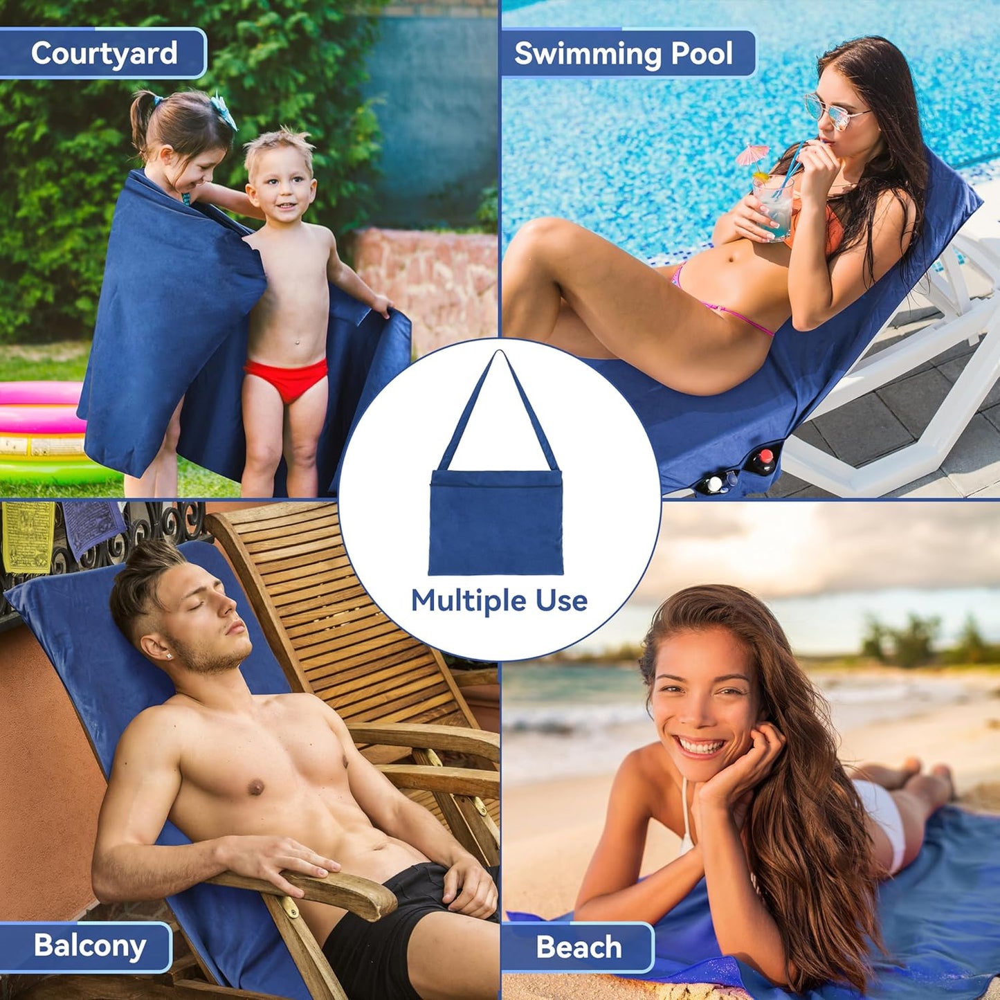 🎁Sun Lounger Towel in Bag with Pockets Storage