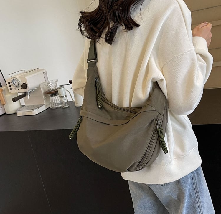 Women's Fashion Plain Color Nylon Crossbody Bag