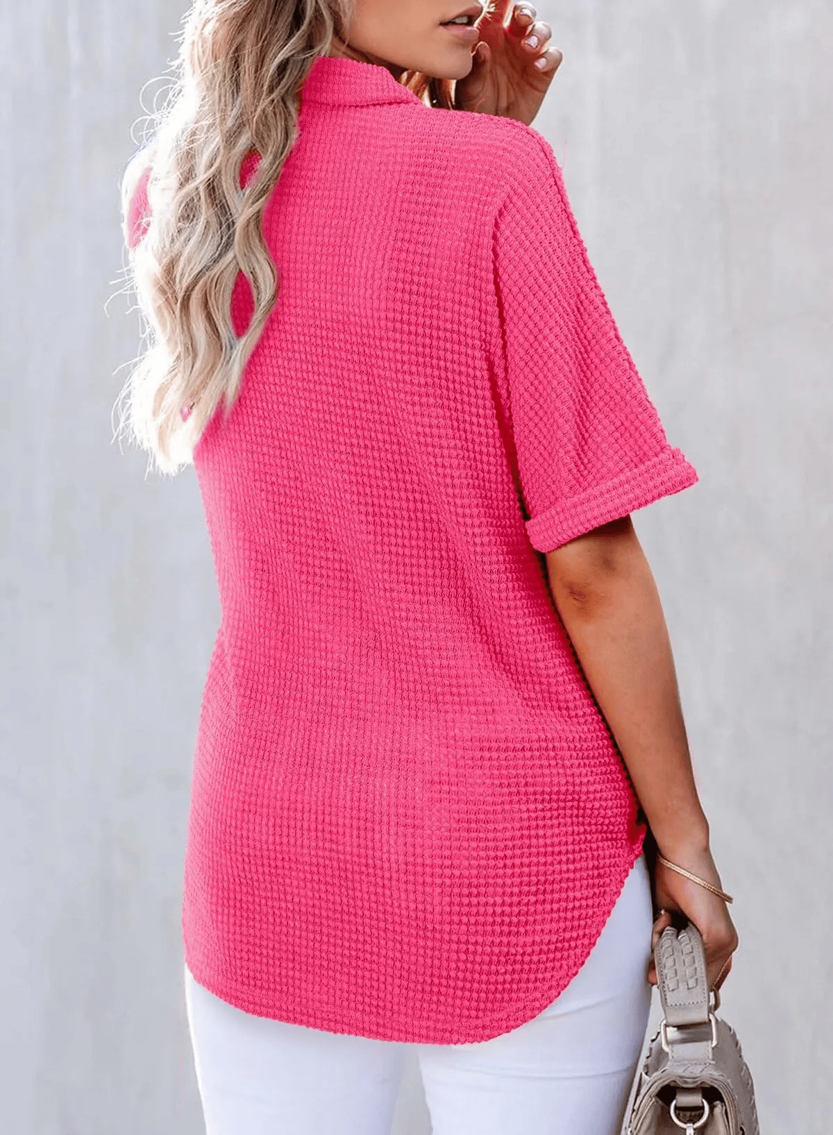 Women's Waffle Knit Short-Sleeve Tunic Henley Shirts