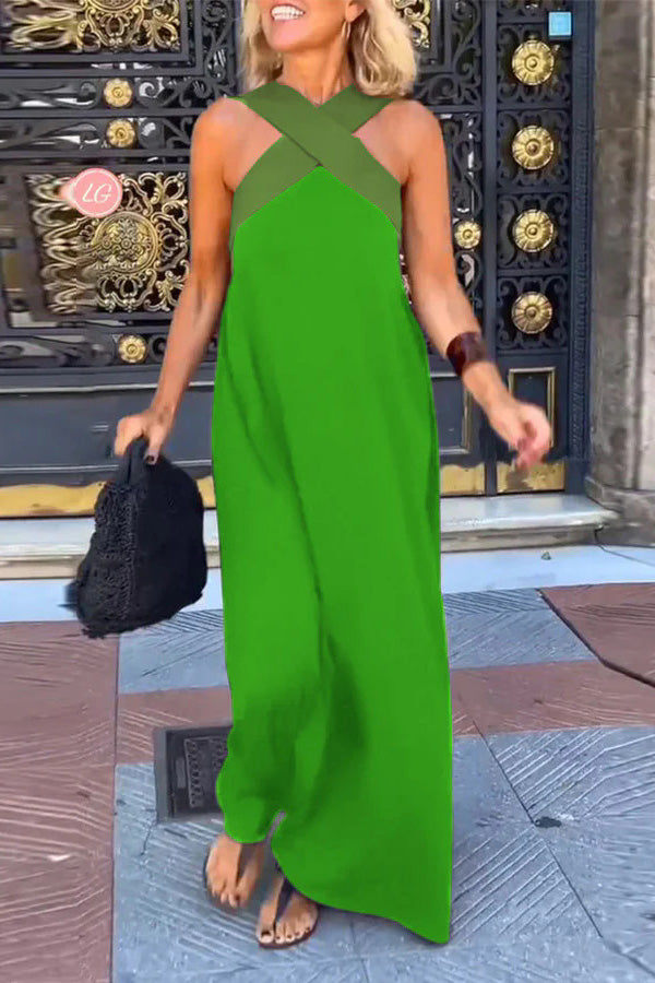 Women Cross Backless Sleeveless Dress