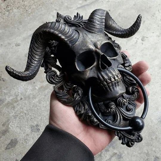 Halloween Doorbell:☠️😈Baphomet Horned God Skull Hanging Door Knocker