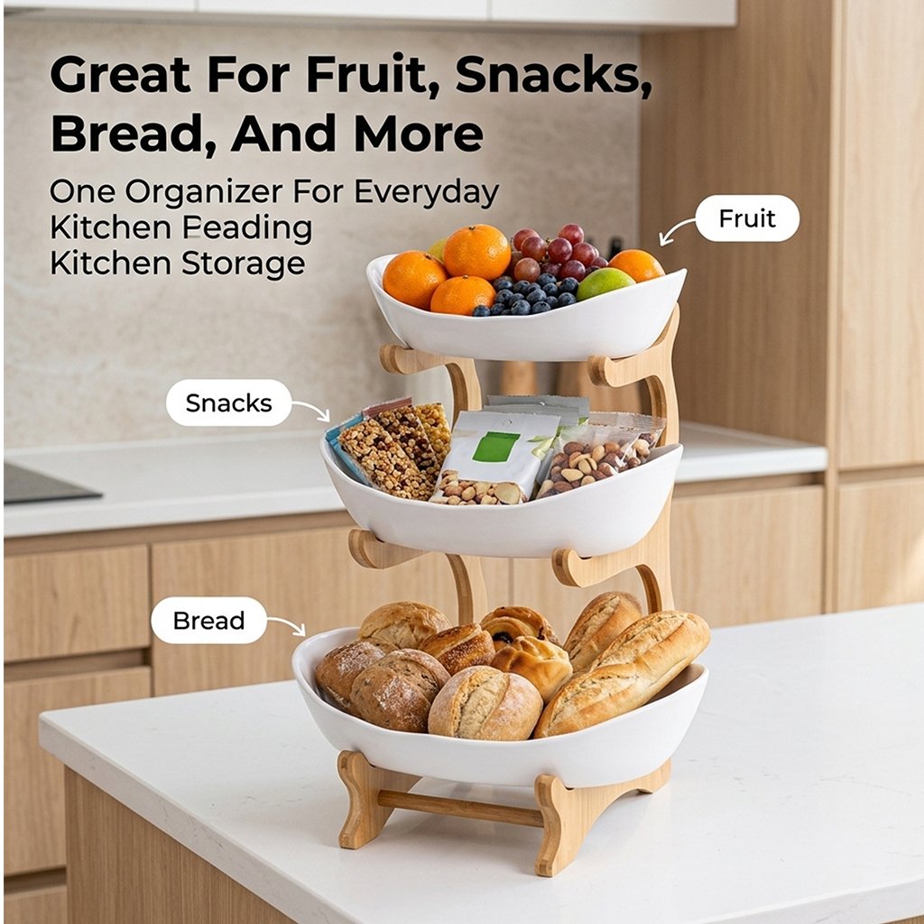 3-Tier Vertical Fruit Basket with Bamboo Stand
