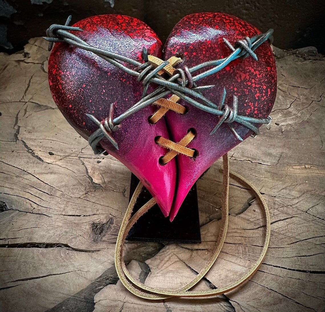 ❤️‍🔥Wood Heart on Steel Pedestal Art Piece | Handmade