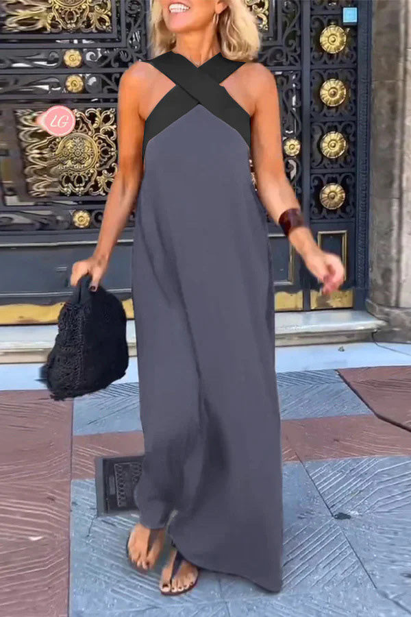 Women Cross Backless Sleeveless Dress