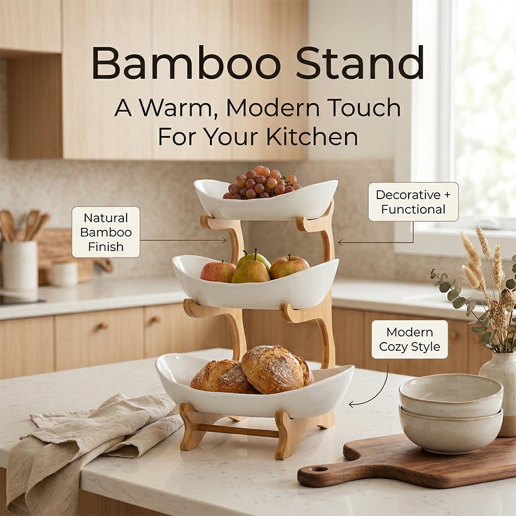 3-Tier Vertical Fruit Basket with Bamboo Stand