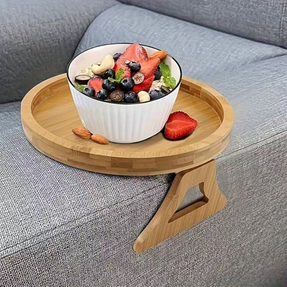 Natural Solid Wood Round Sofa Tray