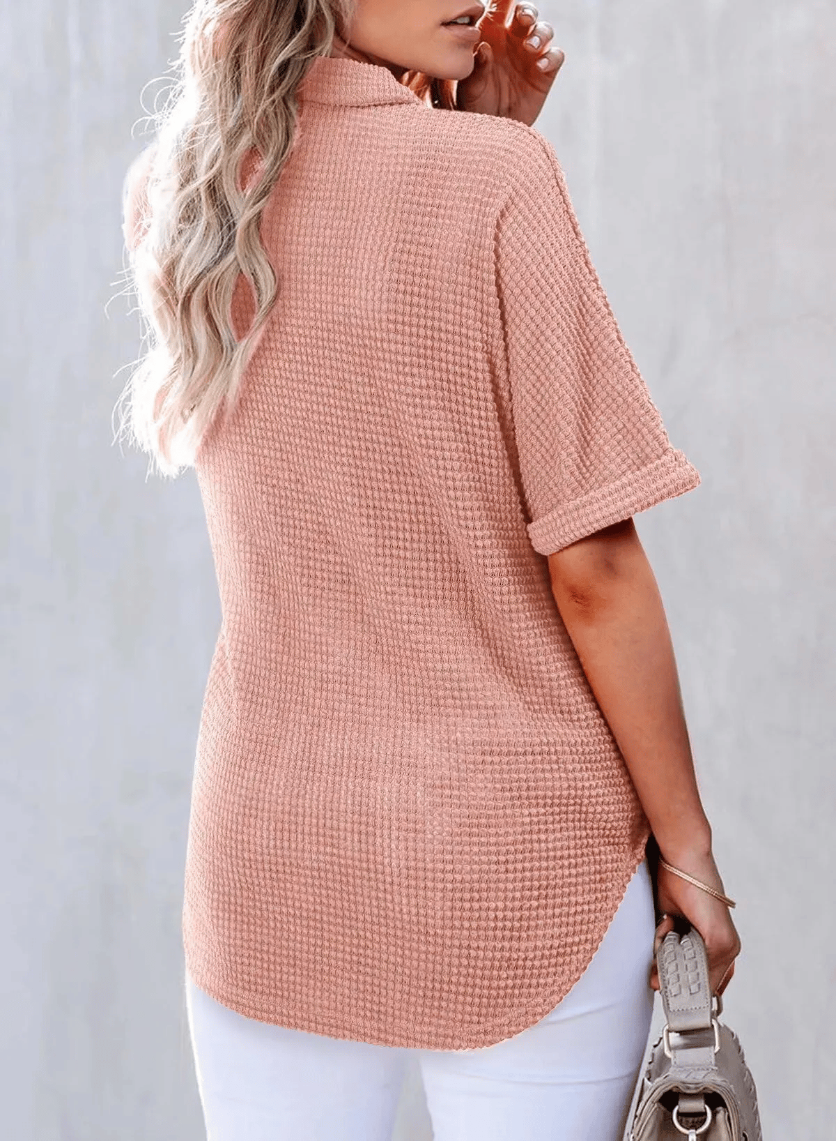Women's Waffle Knit Short-Sleeve Tunic Henley Shirts