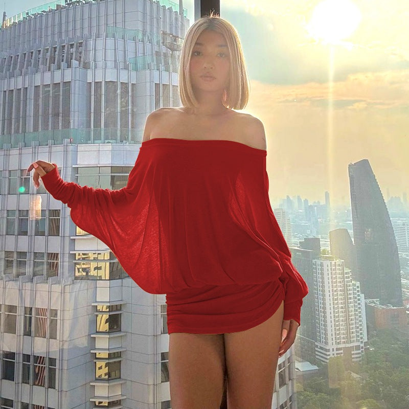 Women's Off The Shoulder Ruched Party Dress Sheer Long Sleeve Mini Dress Elegant Bodycon Dresses