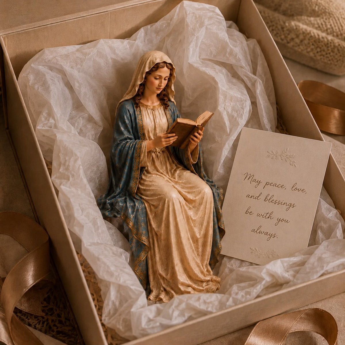 Serene Statue Of The Virgin Mary Reading