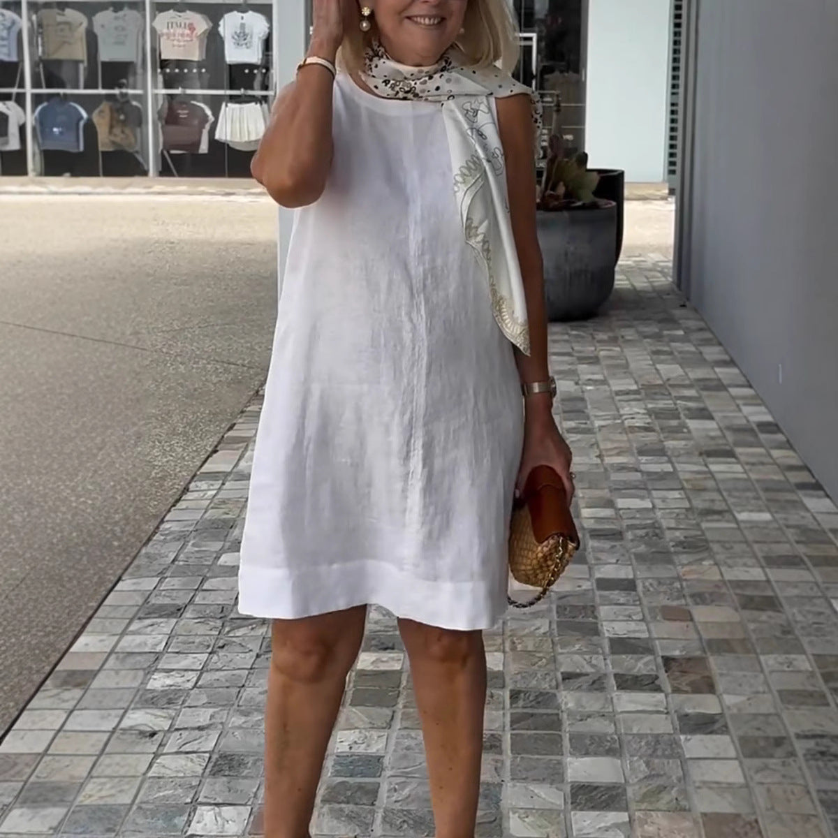 Casual Solid Color Round Neck Vest Dress
