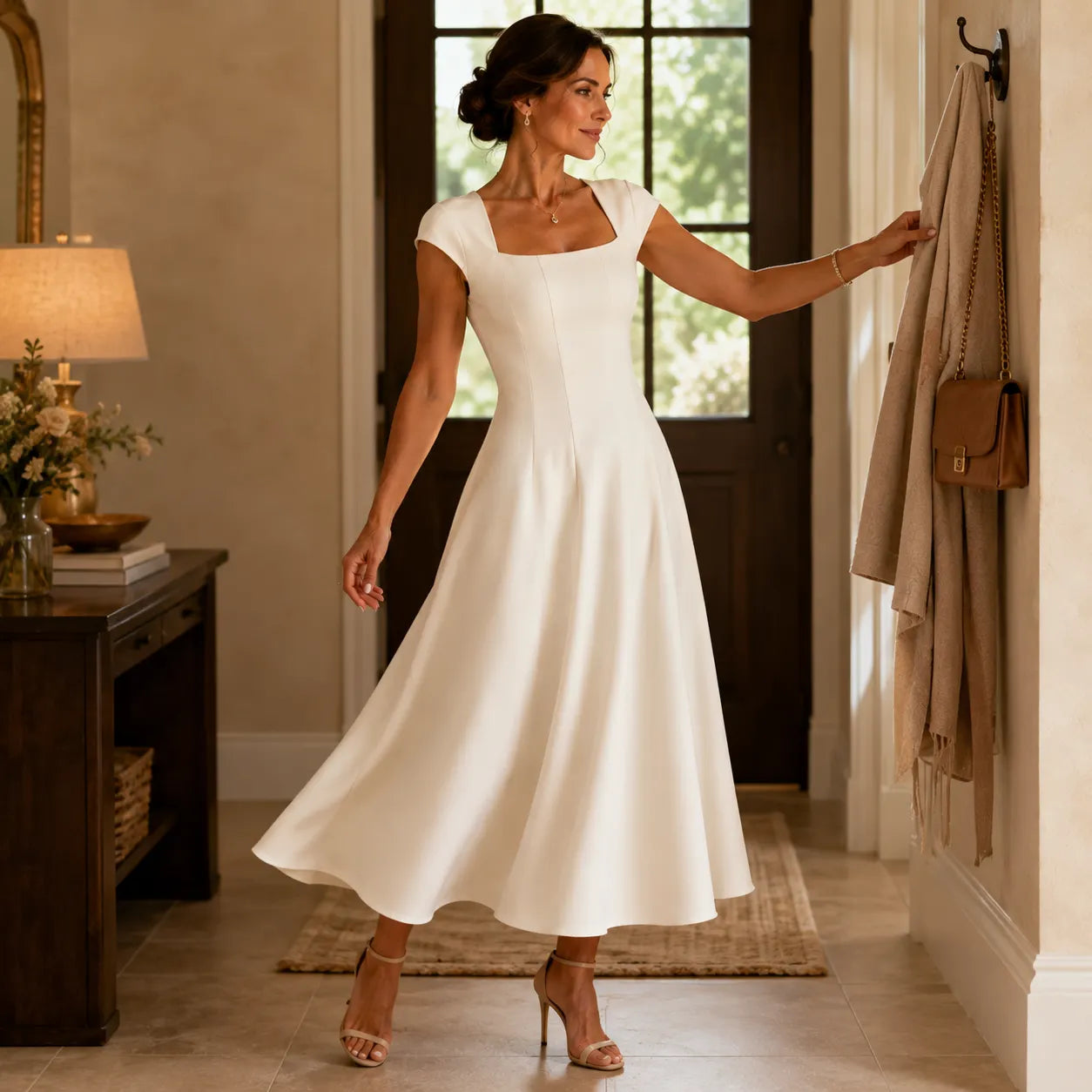 Women's Elegant Square-Neck A-Line Summer Dress