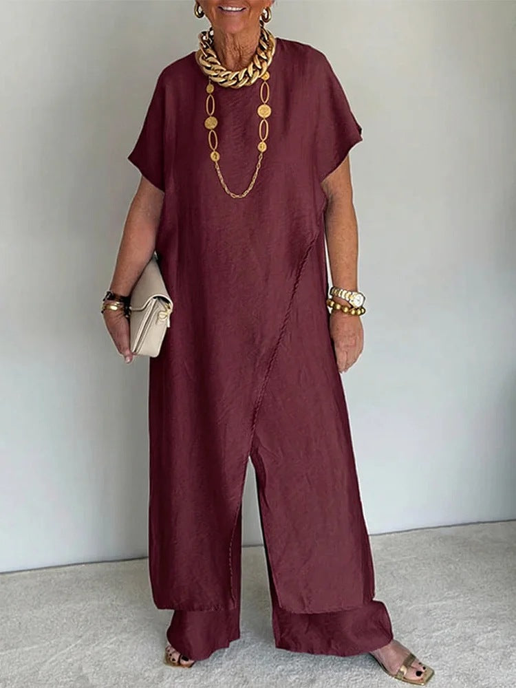 💃Women's Casual Retro-Style Comfortable Loose-Fit Asymmetrical Two-Piece Set