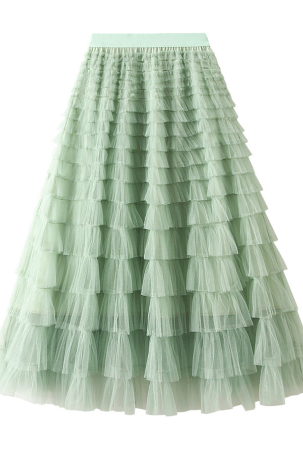 Tiered Elastic Waist Tulle Maxi Skirt