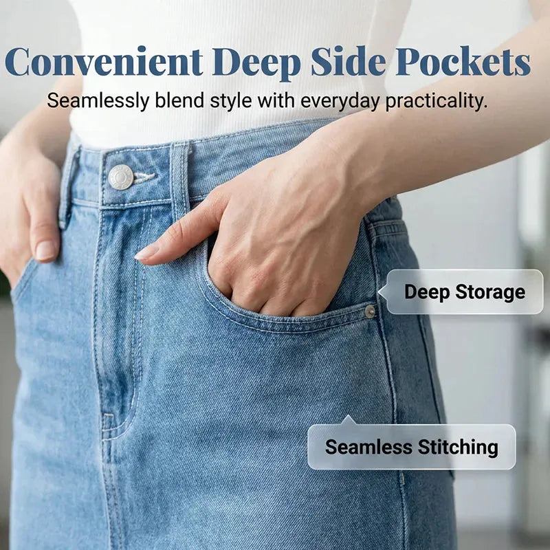 Elegant Slim-Fit Denim Skirt With Cut-Out Detailing