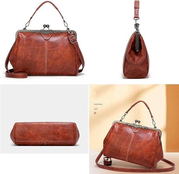 💼Elegant Waterproof Women’s Leather Kiss-Lock Tote Handbag