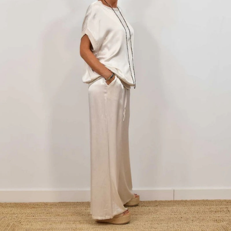 💕Women's Cotton Mercerisé Short Sleeve Top & Pants 2-Piece Set