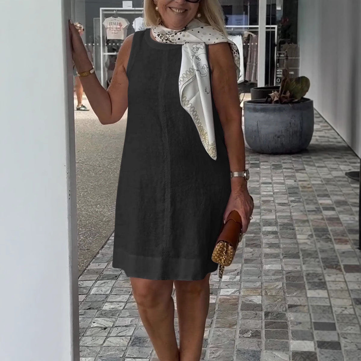 Casual Solid Color Round Neck Vest Dress
