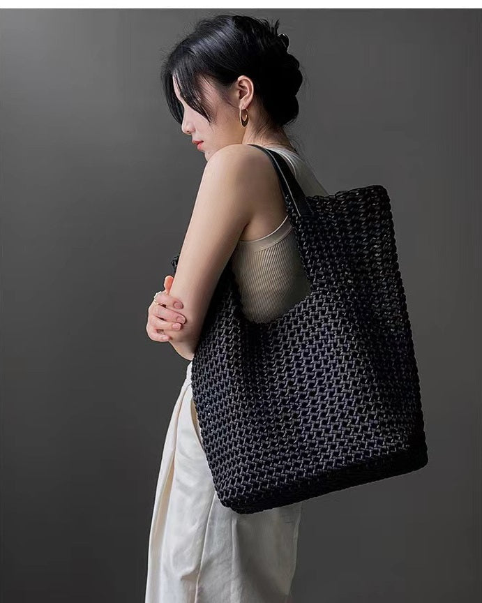 Hand-Woven Oversized Leather Tote, Leather Shoulder Bag Handbag