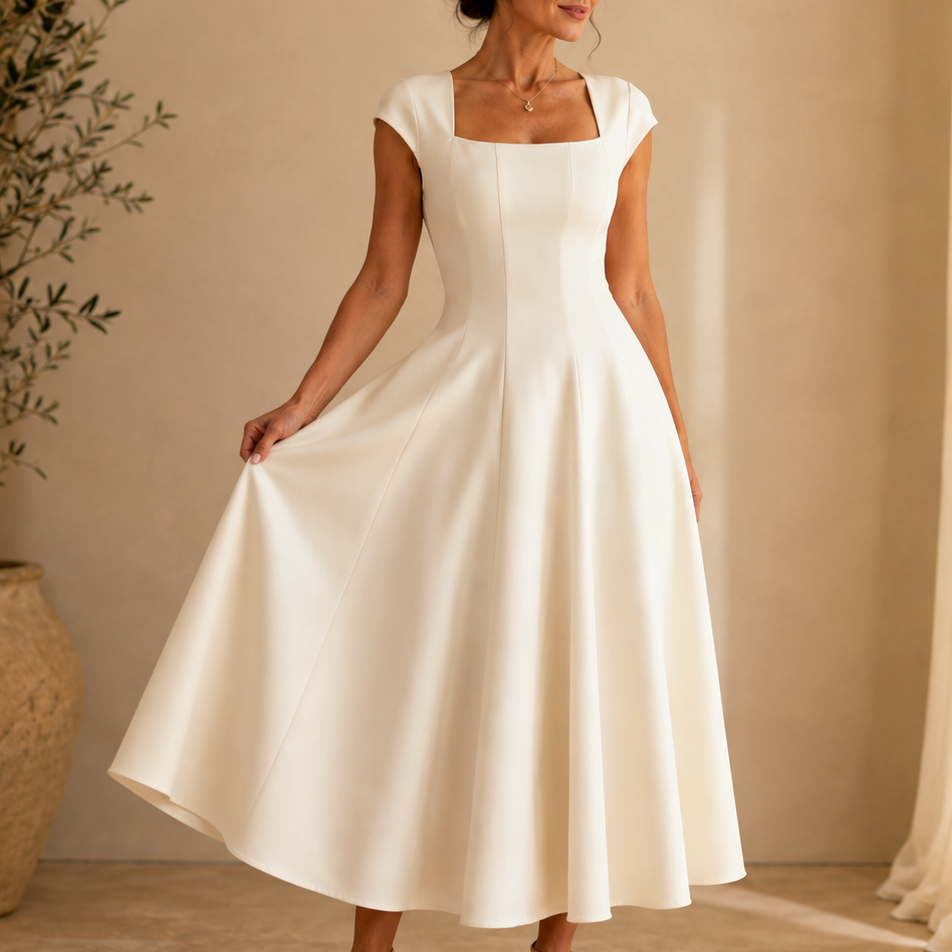 Women's Elegant Square-Neck A-Line Summer Dress