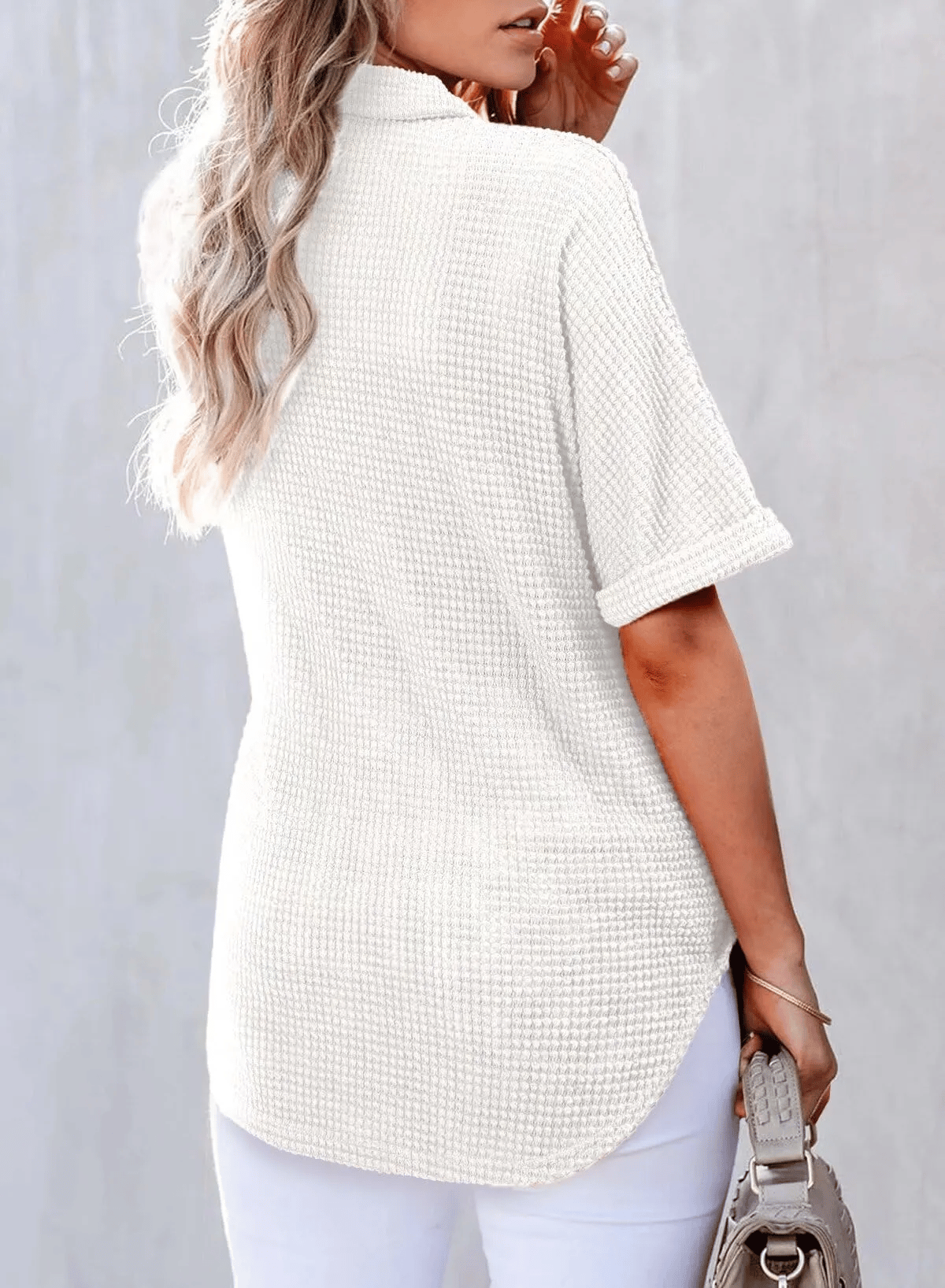 Women's Waffle Knit Short-Sleeve Tunic Henley Shirts