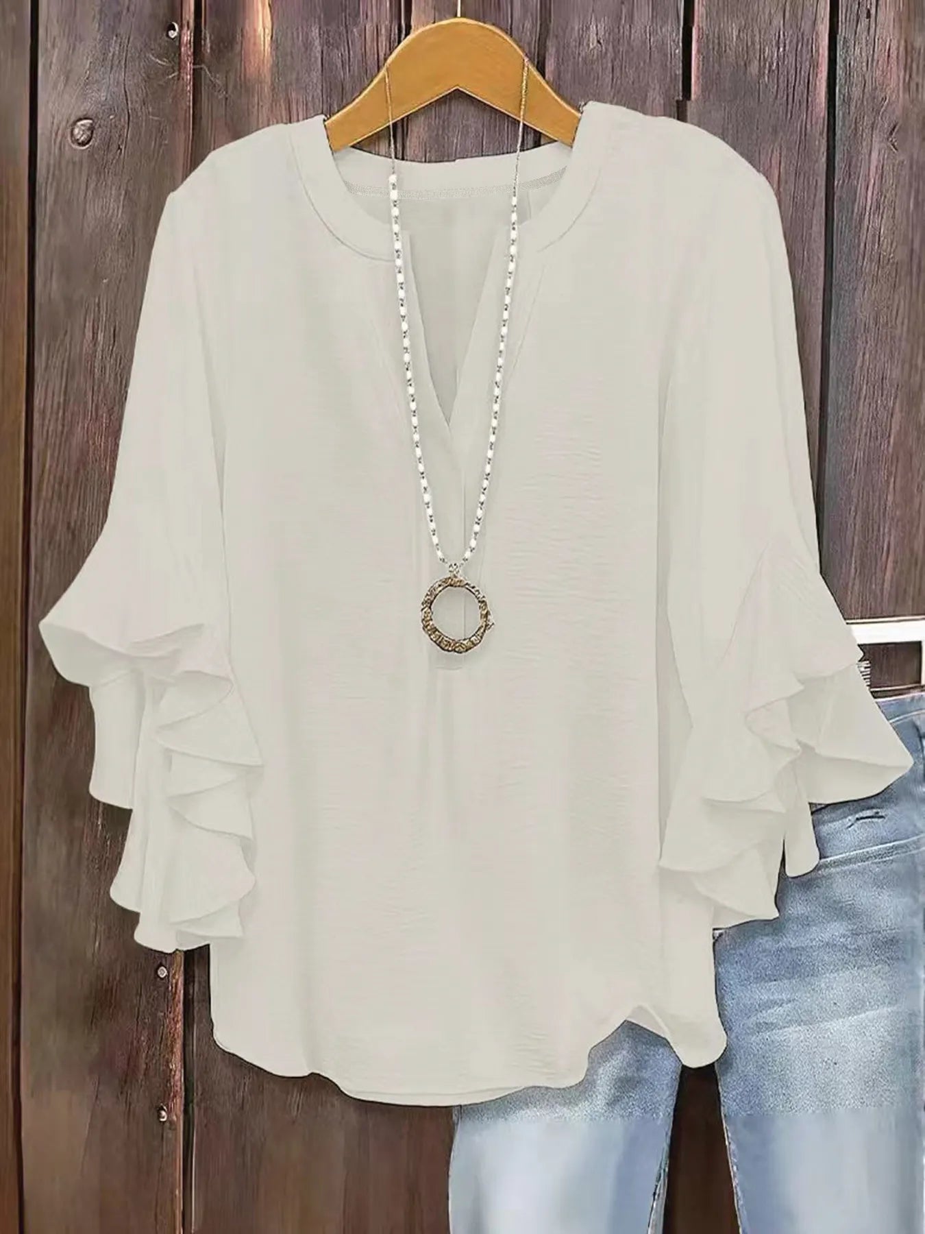 Women's V-Neck Top With Ruffle Sleeves
