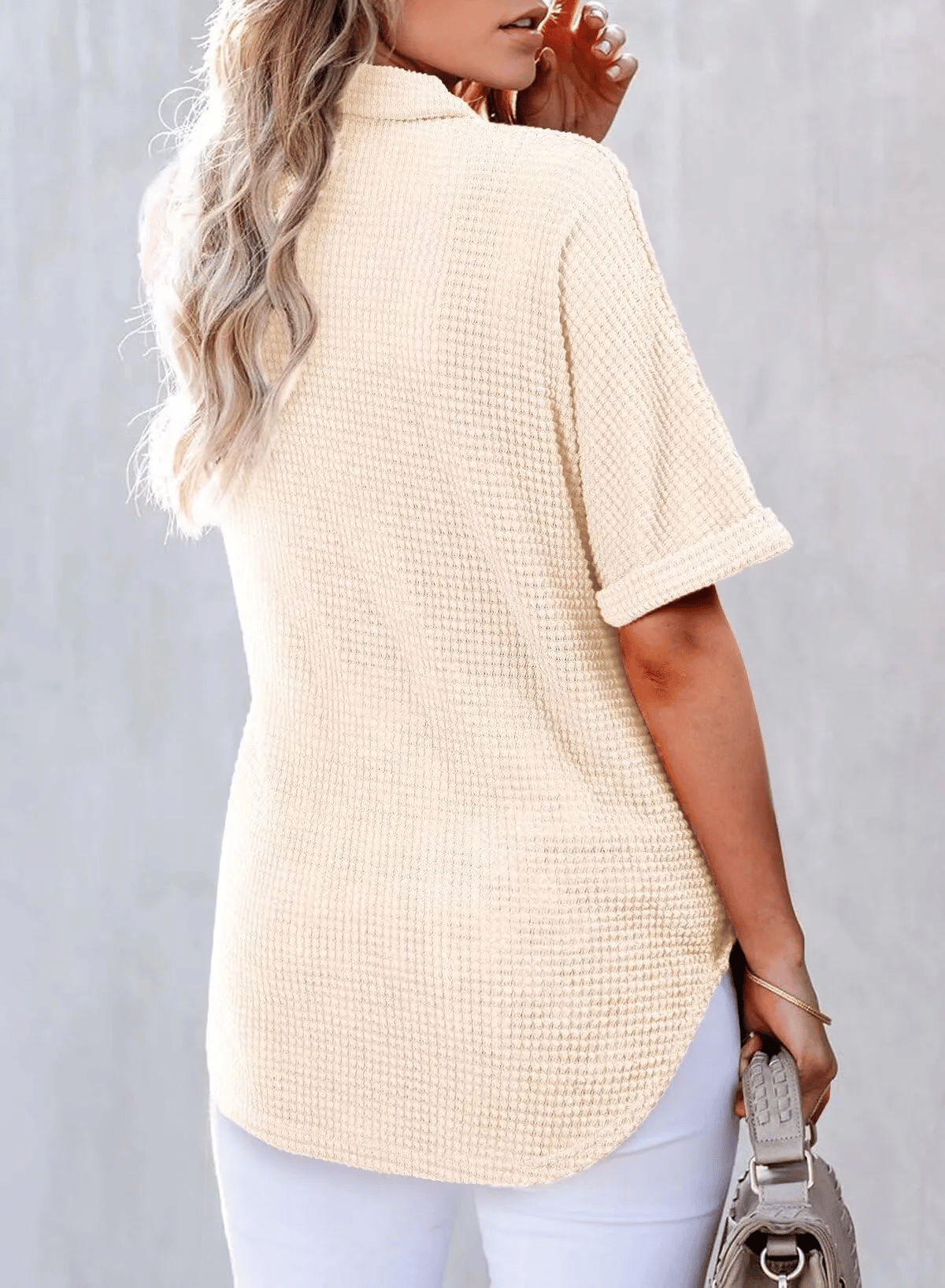 Women's Waffle Knit Short-Sleeve Tunic Henley Shirts