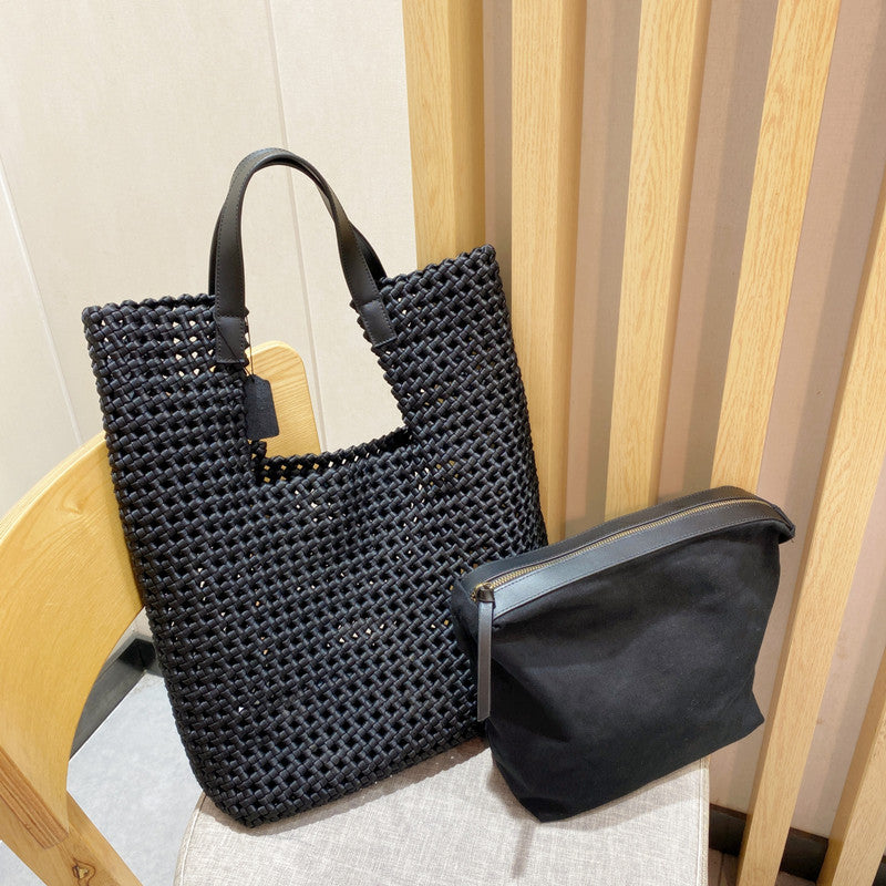 Hand-Woven Oversized Leather Tote, Leather Shoulder Bag Handbag