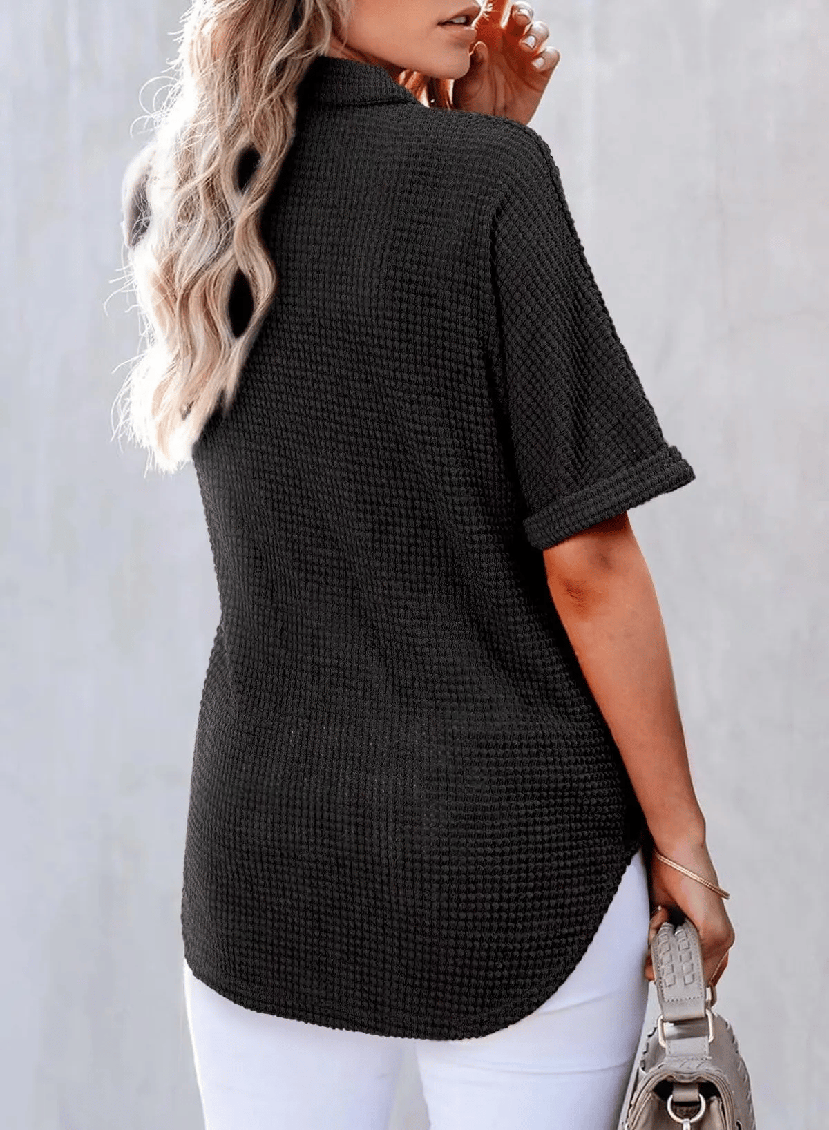 Women's Waffle Knit Short-Sleeve Tunic Henley Shirts