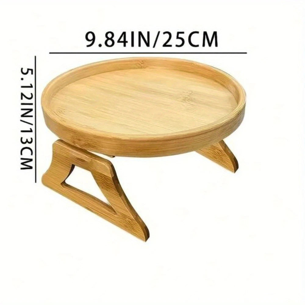 Natural Solid Wood Round Sofa Tray