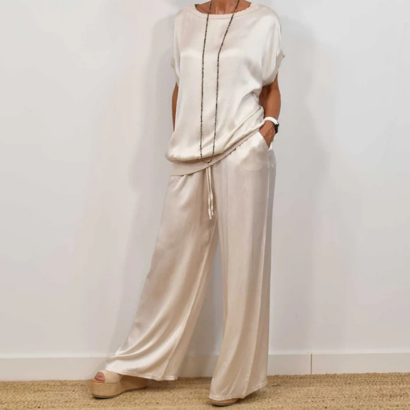 💕Women's Cotton Mercerisé Short Sleeve Top & Pants 2-Piece Set