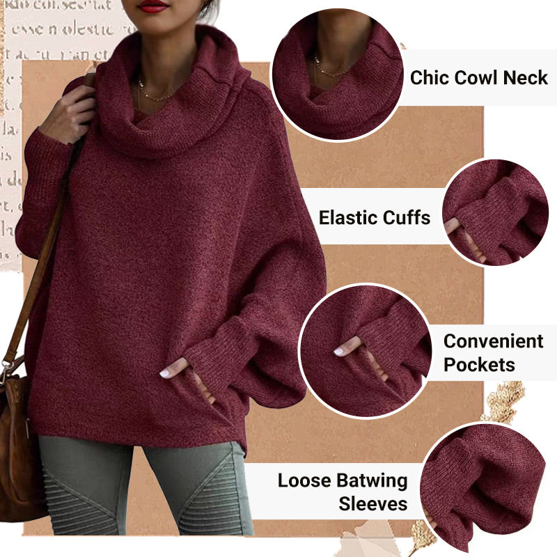 💖Women's Batwing Cowl Neck Sweater With Pockets