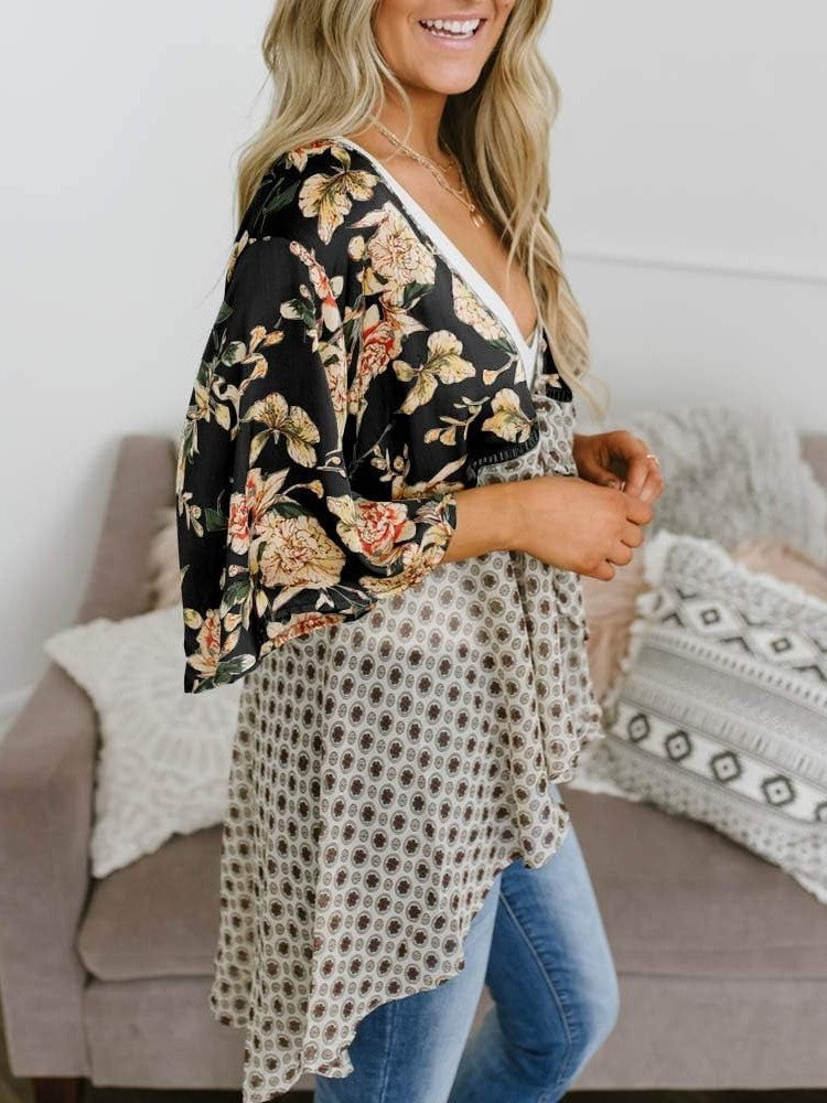 🌸Spring Sale 49% OFF🌸Women's Floral Kimono Ruffle Sleeve Tie Cardigans Flowy Boho Loose Cover Ups