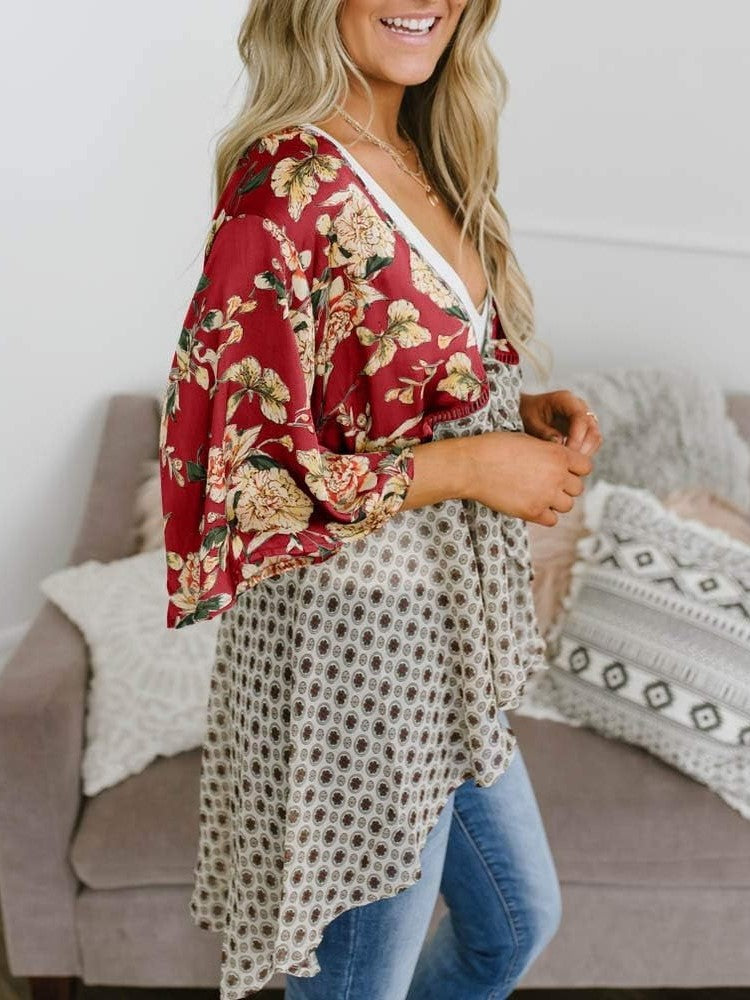 🌸Spring Sale 49% OFF🌸Women's Floral Kimono Ruffle Sleeve Tie Cardigans Flowy Boho Loose Cover Ups